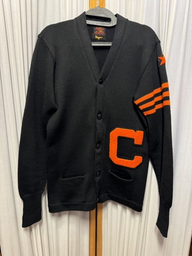 トップス 60s lettered cardigan Vintage 60s Letterman Knit Cardigan. Vintage College White