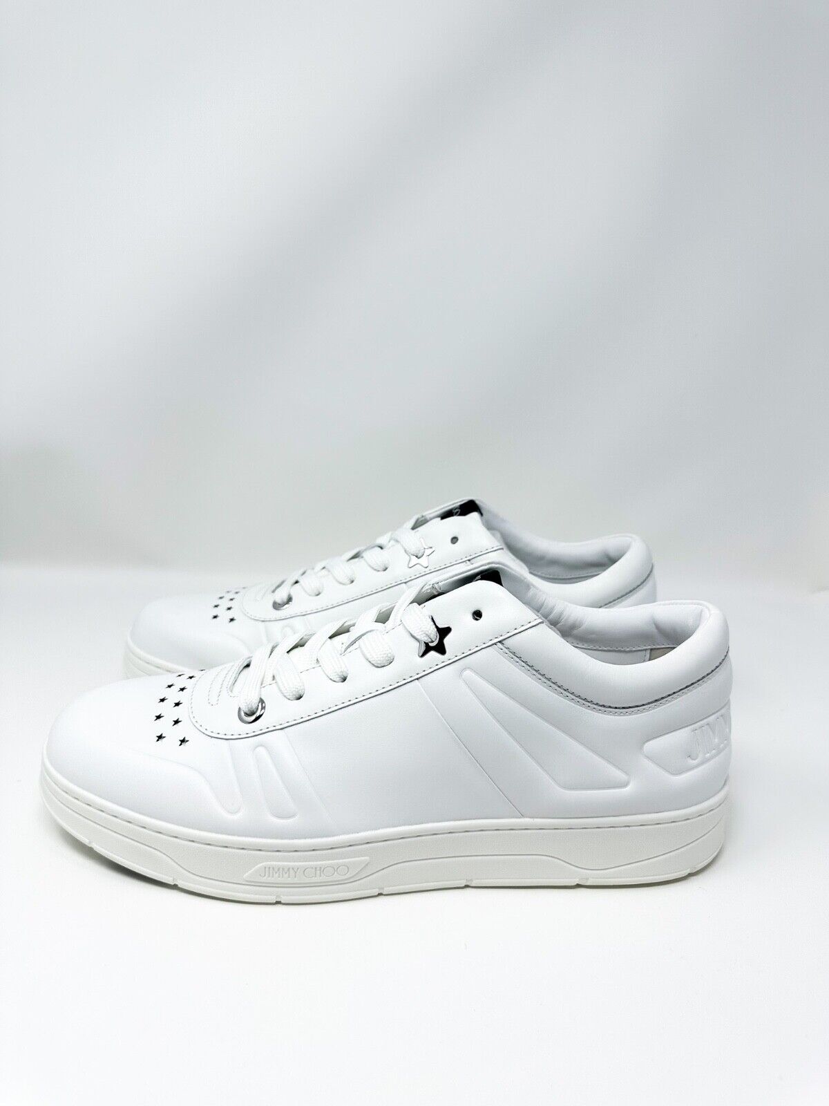 Pre-owned Jimmy Choo Hawaii Leather White Low Top Sneaker 44