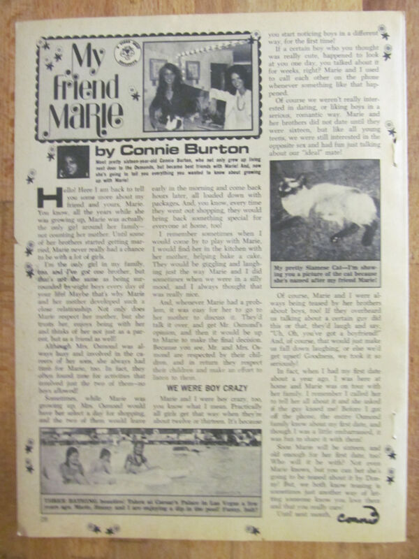 Marie Osmond, Full Page Vintage Clipping, Osmonds Brothers