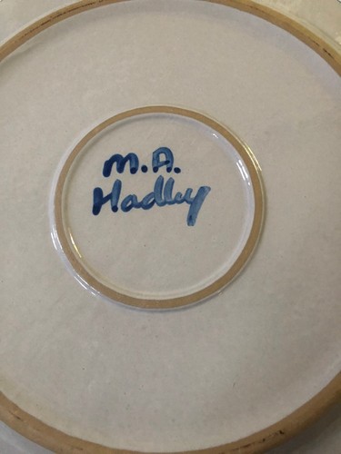 Vintage M.A. Hadley Pottery Farmer & Wife Signed 12.5