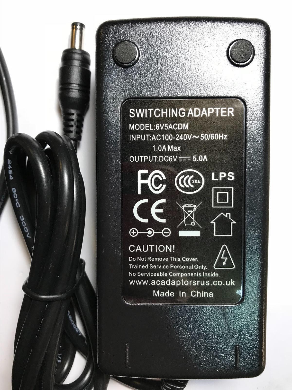 UK Plug 6V 5A 5000mA AC-DC Switching Adaptor Power Supply PSU 5.5mm x 2.1//2.5