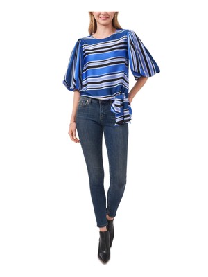 

VINCE CAMUTO Женский синий полосатый топ с пышными рукавами и вырезом на шее VINCE CAMUTO