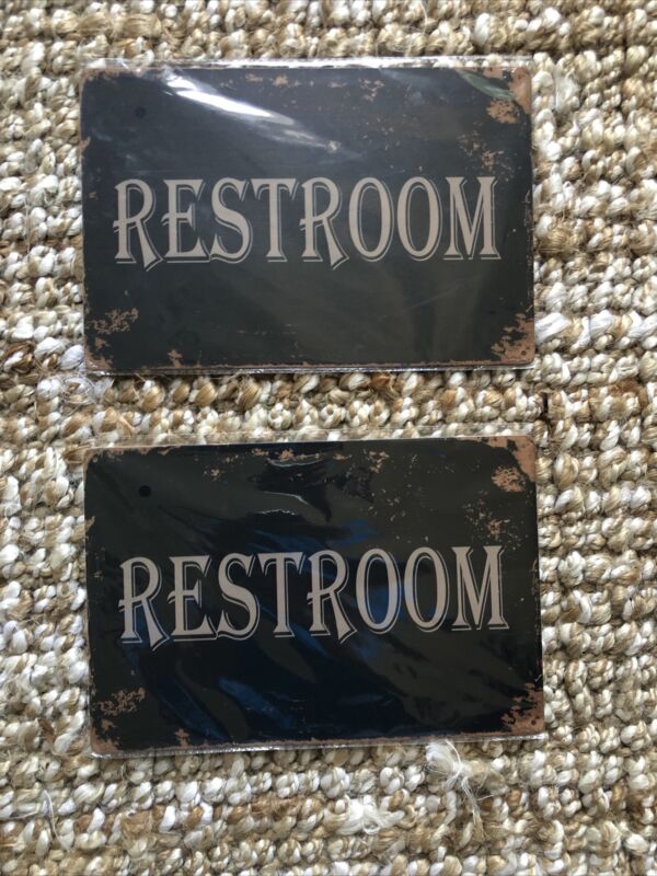 2 8x12 Vintage Metal restroom sign