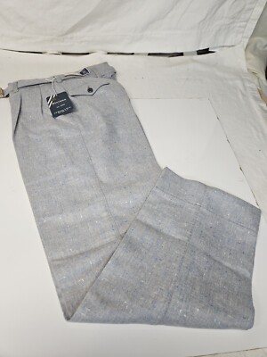 Vintage J.p. Stevens & Co All Wool Blue Pants W/ Belt  26'' Waist New York USA