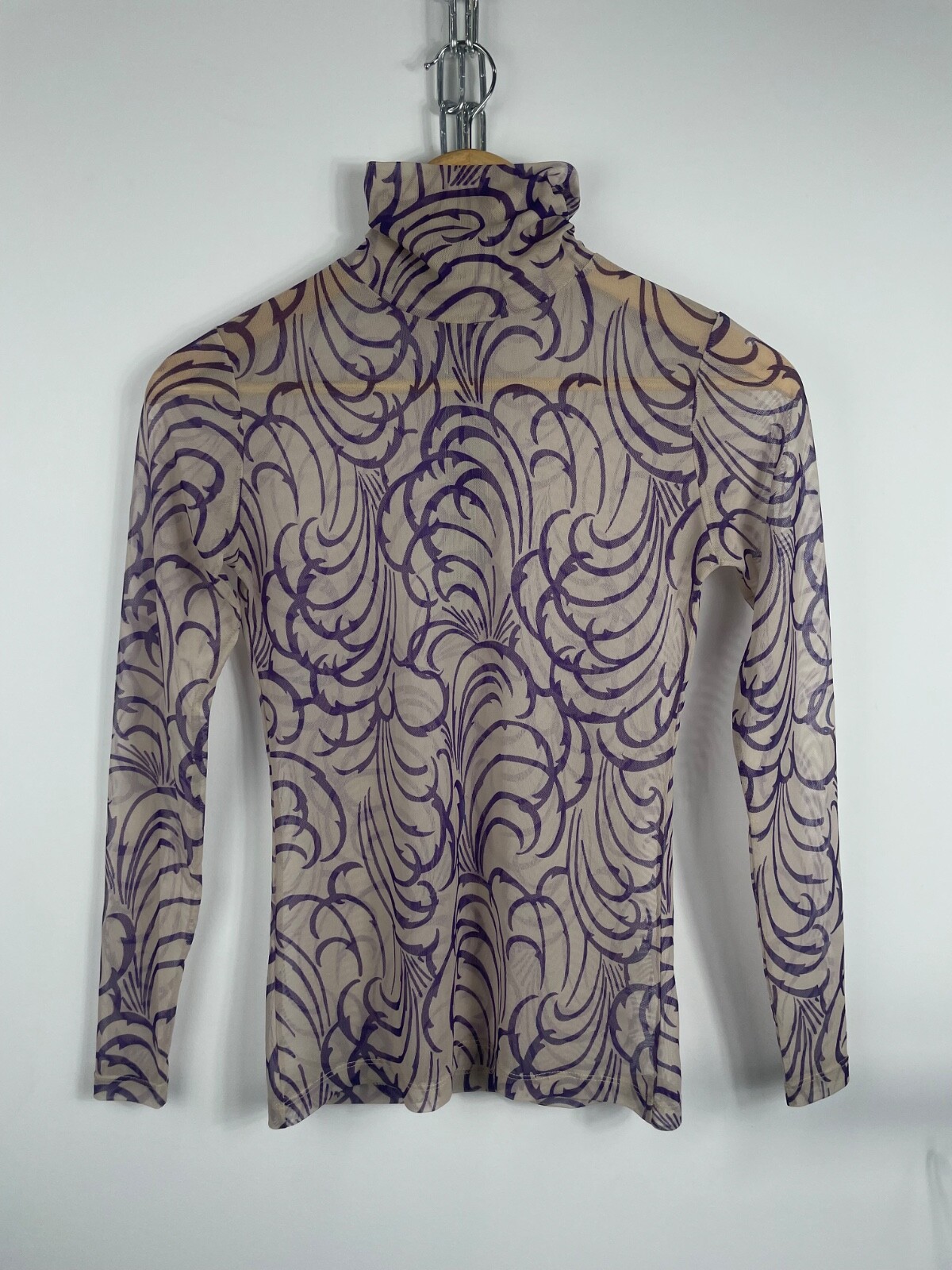 Dries Van Noten Tattoo Print Mesh Turtleneck Long Sleeve Top