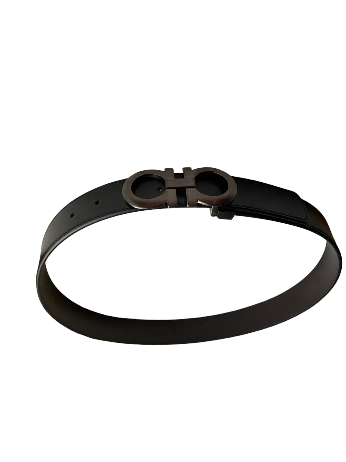 Pre-owned Ferragamo Salvatore  Reversible/adjustable Belt Brushed Ruthenium Buckle In Black Reversible To Brown