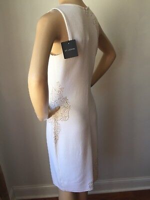 Pre-owned St John Knit Evening Dress Size 8 Bright White Gold Shimmer Santana Knit