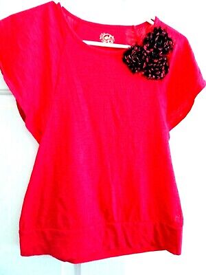 Red Camel Girl's Size L 10/12 Pink Spring/Summer Top-Angel Wing Sleeves-Flower