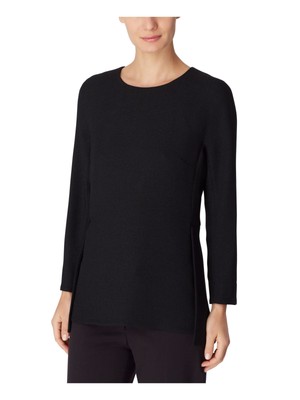 

ANNE KLEIN Женская черная блузка с длинным рукавом и круглым вырезом Wear To Work Top с баской, Черный
