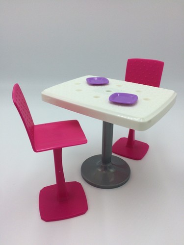 Barbie Bar Height Table Chairs TV on Credenza Kitchenette Party Set Dollhouse