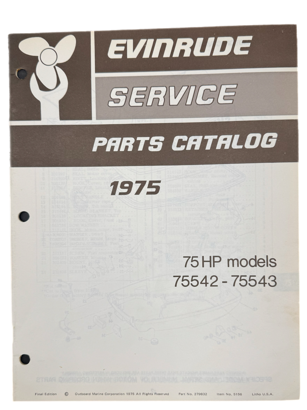 1975 Evinrude 75 HP Models 75542-75543  Parts Catalog 279832  5156