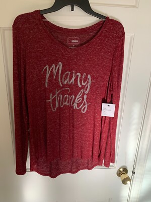 Somoma Top Size L Poly/Spandex many Thanks Red NWT long sleeve