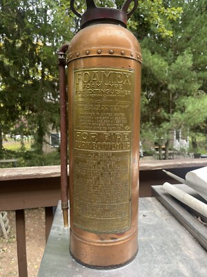 Foamex brass fire extinguisher Copper 1930 s Made In Elmira NY