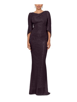 BETSY & ADAM Womens Purple Cape-style Drape Back Sleeves Formal Gown Dress 10