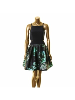 Женское синее вечернее платье XSCAPE с цветочным рисунком без рукавов на бретельках 0