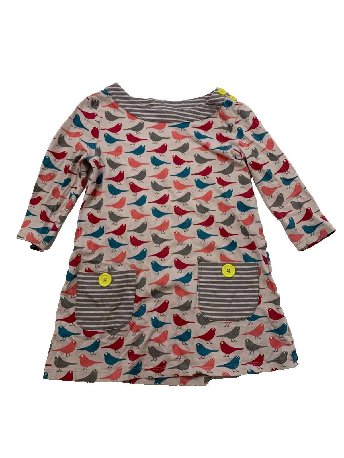 Mini Boden Gray Pink Teal Bird Print Tunic Top Shirt 7 8