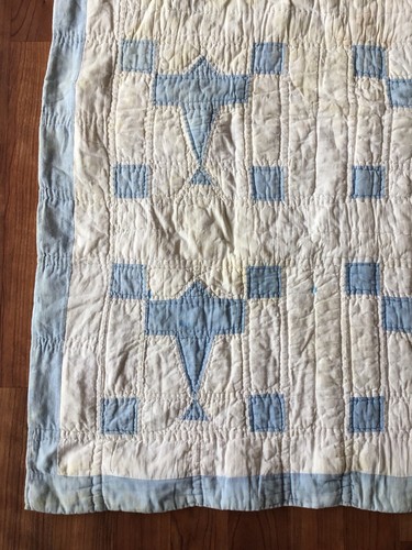 Vintage 1930s handmade Hand Stitched Airplane child size Crib quilt Antique ASIS