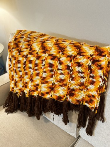 Throw Knit Tassel Fringe Gold Orange Brown