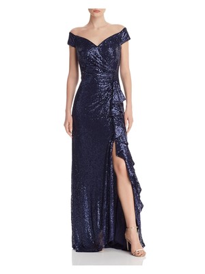 

TADASHI SHOJI Женская расшитая пайетками футболка с короткими рукавами и открытыми плечами, формальная длина во всю длину, Черный