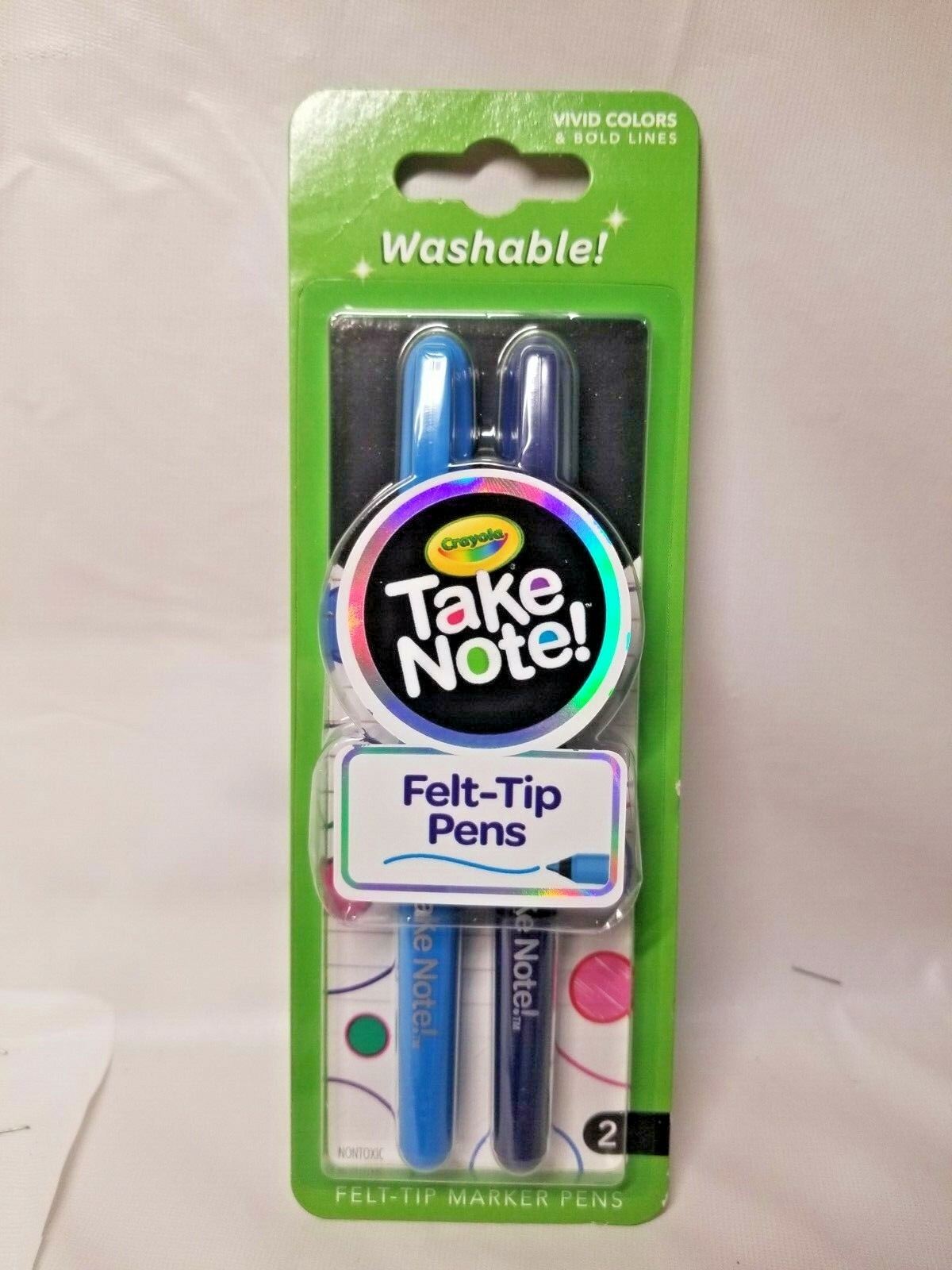 Crayola Take Note, 2-felt-tip markers, light & dark blue, Bold lines, washable