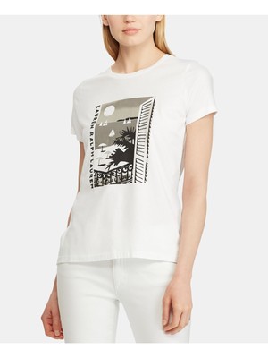 

Женская белая футболка с круглым вырезом и короткими рукавами с принтом RALPH LAUREN Размер топа, Белый