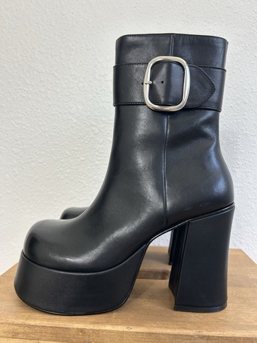 NEW STEVE MADDEN SIZE 8M SIREN BLACK LEATHER PLATFORM BOOTS