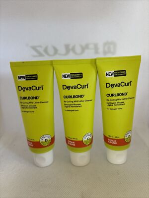 3 Deva Curl CurlBond Re-Coiling Cleanser Repair & Bond Shampoo 1.5 Oz Devacurl