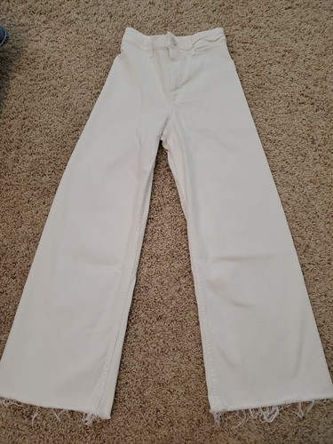 Zara Women's 0 Girls White High Waist Raw Hem Wide Leg Jeans