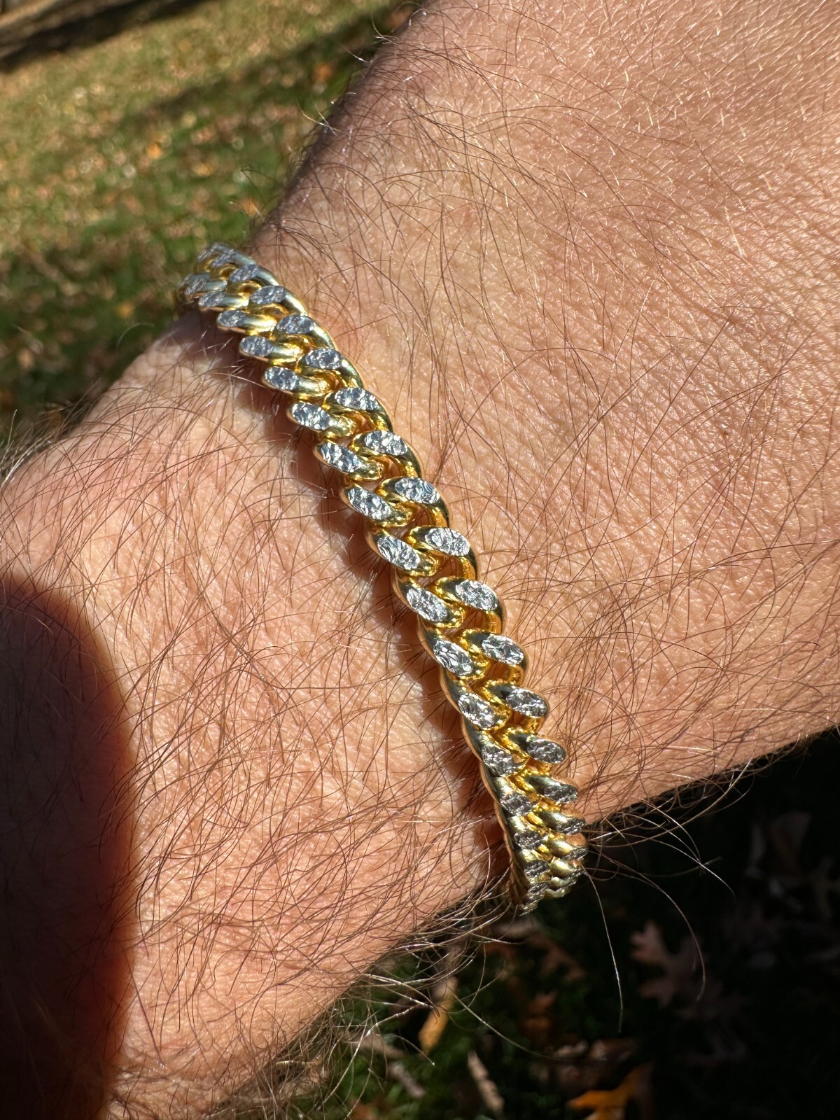 Miami Cuban Chain Bracelet Diamond Cut Two Tone 14k Gold Plated Real 925 Silver