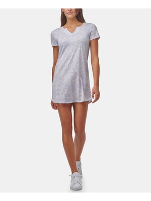 

MNY MARC NEW YORK PERFORMANCE Женское голубое мини-платье с короткими рукавами и разрезом, Light blue