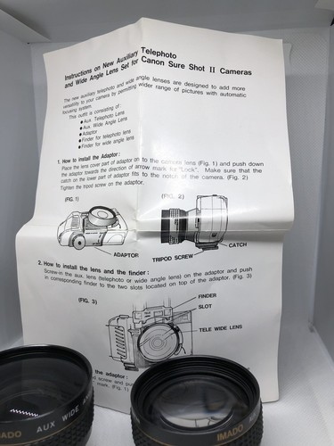 Vintage set of 2 Imado Aux Telephoto lens case 2M Wide Angle 1.3M AF35M II