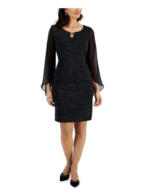 СВЯЗАННАЯ ОДЕЖДА Женское черное шифоновое платье-футляр с рукавами-накидками Petites 6P