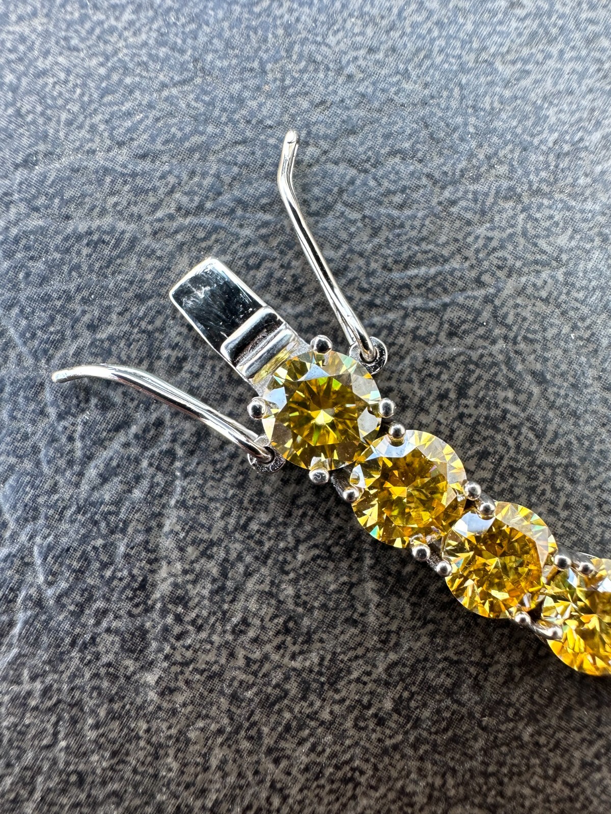 Pre-owned Silver Real Iced Canary Yellow Moissanite 7mm Tennis Bracelet 925  Diamond Tester