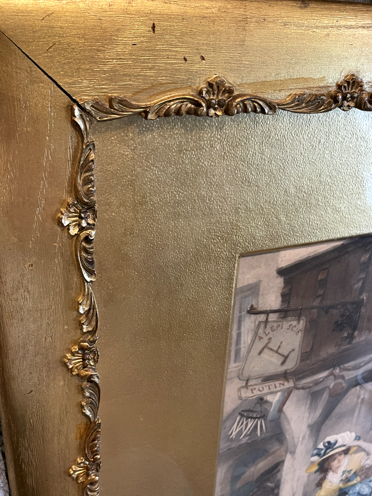 PIERRE OUTIN  Little Beggar  lithographs coloured Print Art Picture Gold Frame