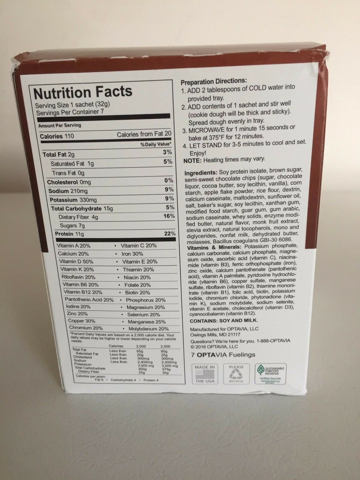 OPTAVIA  Chewy Chocolate Chip Cookie  (7 packets/bowls)  Healthy Diet Food