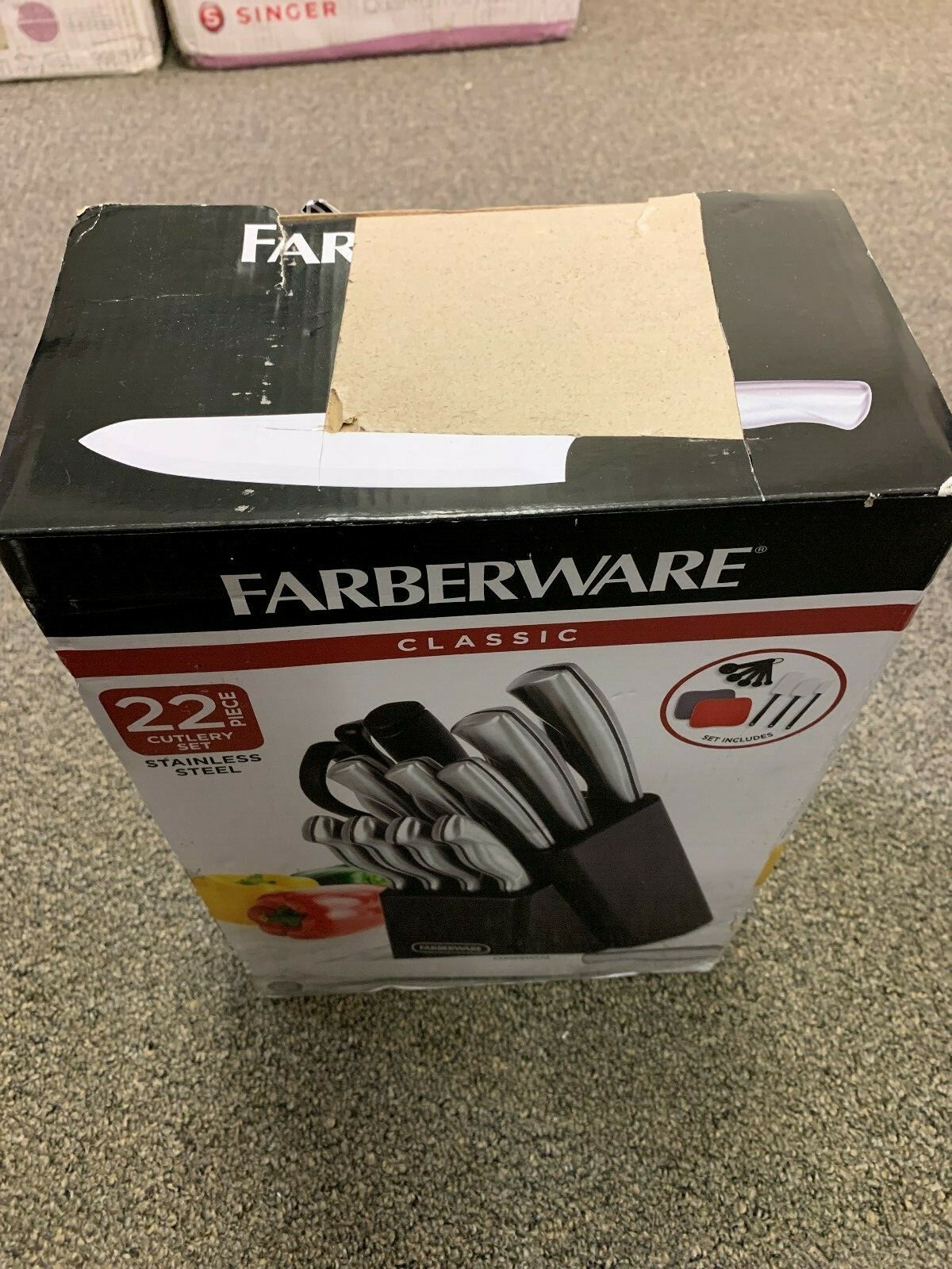 Farberware 22-Piece Stainless Steel Knife Set with Cutting Mats