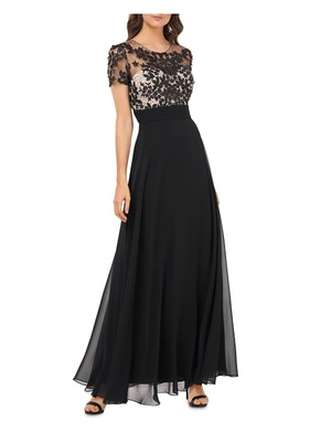 

JS COLLECTION Женское длинное вечернее платье с короткими рукавами и черной подкладкой, Черный