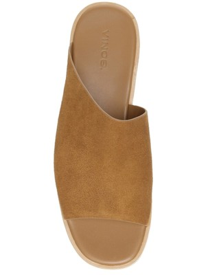 VINCE. Женские коричневые кожаные босоножки-слипоны Sarria на танкетке на платформе 1, 7,5 М