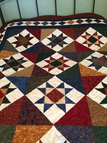 Scrappy Stars Throw or Quilt Machine Quilted 68” x 78 Country Colors
