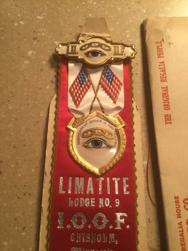 Antique ODD FELLOWS IOOF Limatite Lodge No.9 Memoriam Ribbon Chisholm Minnesota