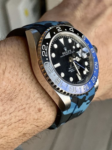 20mm BLACK Vulcanized Rubber Strap 116710 Rolex Blnr Watches BLUE Camouflage