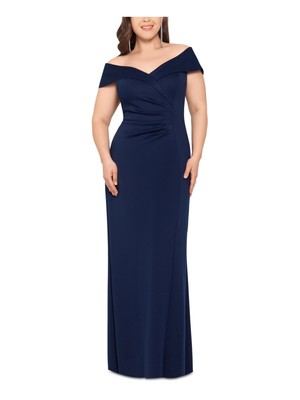 

XSCAPE Женское темно-синее платье с отложным воротником и короткими рукавами в полный рост, плюс 14 Вт, Navy