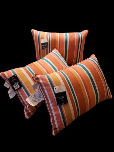 3 Indoor Outdoor Striped Pillows Turquoise Sun 14" × 20" Orange Yellow Green New