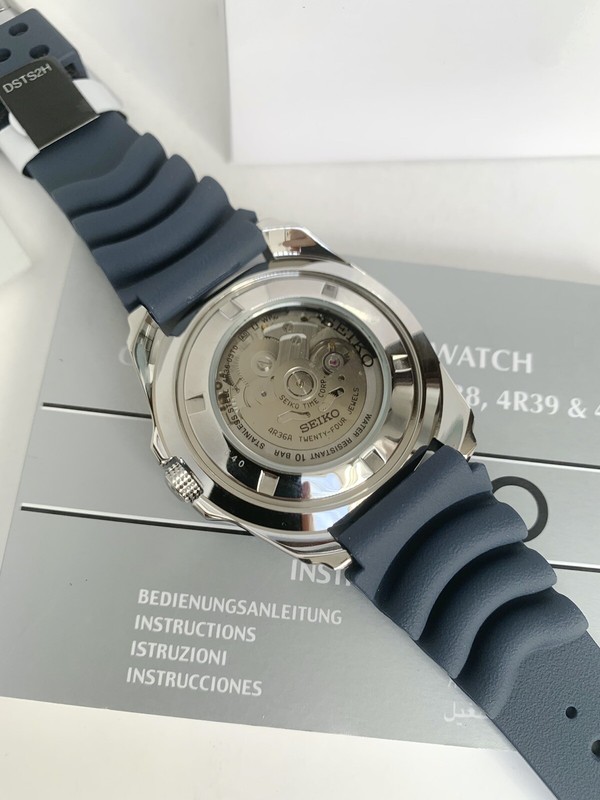 Pre-owned Seiko 5 Sports Srp605k2 Automatic Blue Bezel Rubber Strap Watch For Men