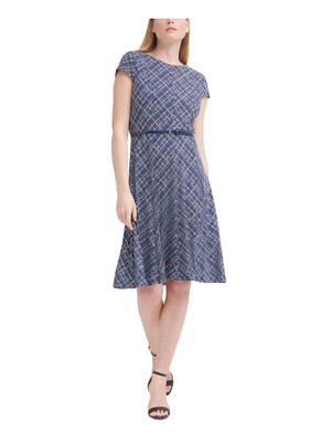 

JESSICA HOWARD Женское синее платье с короткими рукавами и расклешенным поясом с поясом Petites, Синий