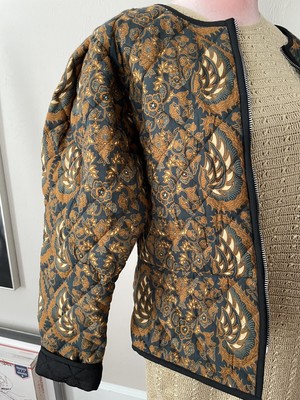 Brown & Black Quilted PuffySleeve Jacket Size S Bindu Block Print Romantic