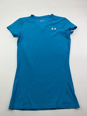 Under Armor Women's Heat Gear V-Neck T-Shirt Short Sleeve Size M Blue