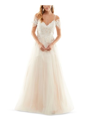 СКАЖИТЕ ДА женскому бежевому платью-клеш с коротким рукавом на сетчатой подкладке Juniors 1