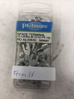 PHILMORE SPADE TERMINAL 12-10 AWG #6 STUD .65-2064C 100PK - NOS