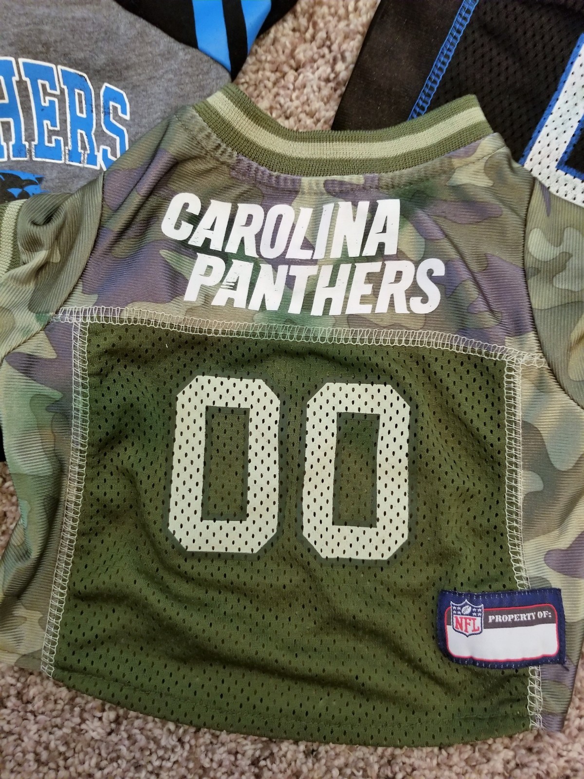 NFL CAROLINA PANTHERS PET CAMO JERSEY HOODIE DOG SIZE XS